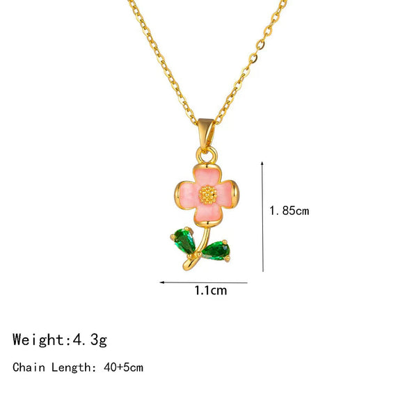 Necklace Titanium Steel Copper Dripping Oil Flower Pendant Light Luxury Women's