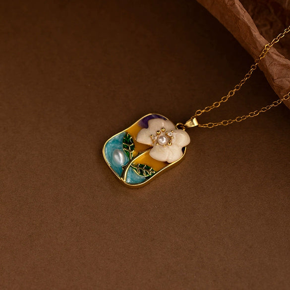 Necklace Titanium Steel Copper Electroplating Geometric Flower Light Luxury Retro Jewelry