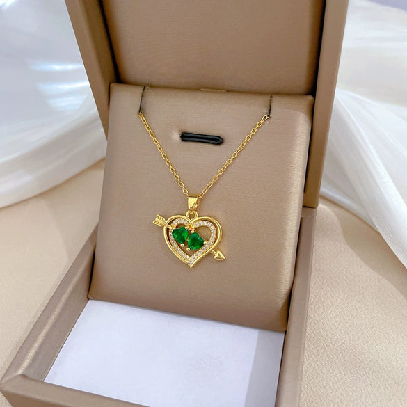 Necklace Titanium Steel Copper Geometric Arrow Through The Heart Design