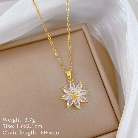 Necklace Titanium Steel Copper Geometric Cartoon Minimalist Style Eightpetal Flower Bud Design