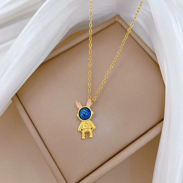 Necklace Titanium Steel Copper Geometric Cartoon Starry Sky Rabbit Astronaut Full Diamond Light Luxury Elegant Gorgeous Unisex