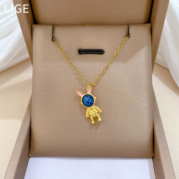 Necklace Titanium Steel Copper Geometric Cartoon Starry Sky Rabbit Astronaut Full Diamond Light Luxury Elegant Gorgeous Unisex