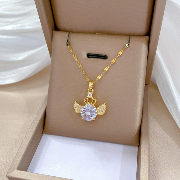 Necklace Titanium Steel Copper Geometric Crown Wings Design