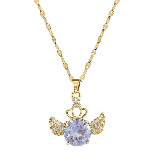 Necklace Titanium Steel Copper Geometric Crown Wings Design