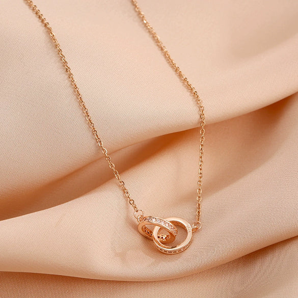 Necklace Titanium Steel Copper Geometric Double Ring Full Diamond O Word Chain Women's