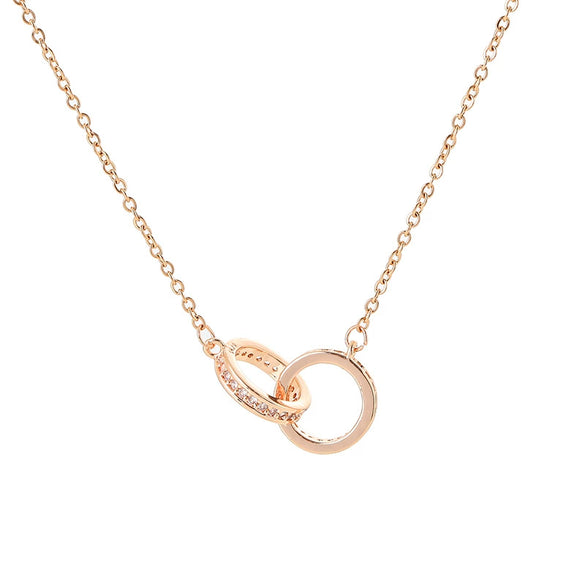 Necklace Titanium Steel Copper Geometric Double Ring Full Diamond O Word Chain Women's