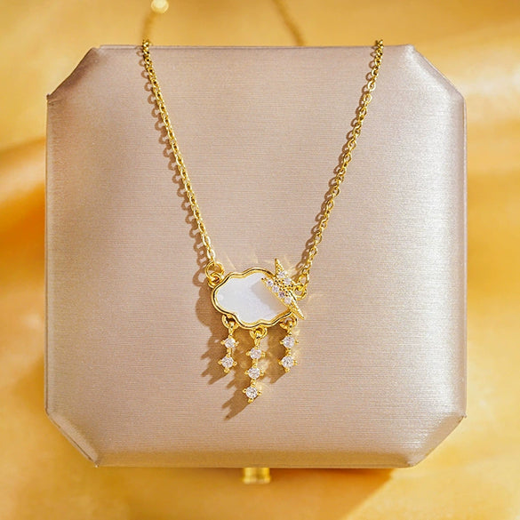 Necklace Titanium Steel Copper Geometric Electroplating Cloud Lightning Raindrop Pendant For Women