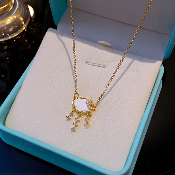Necklace Titanium Steel Copper Geometric Electroplating Cloud Lightning Raindrop Pendant For Women