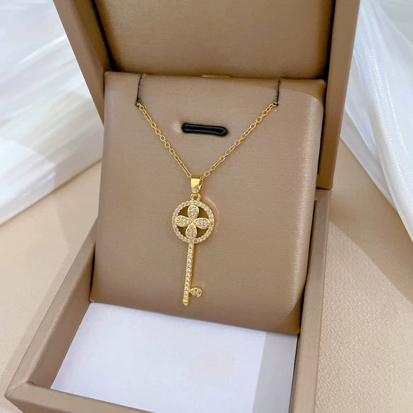 Necklace Titanium Steel Copper Geometric Flower Key Light Luxury Elegant Gorgeous Unisex
