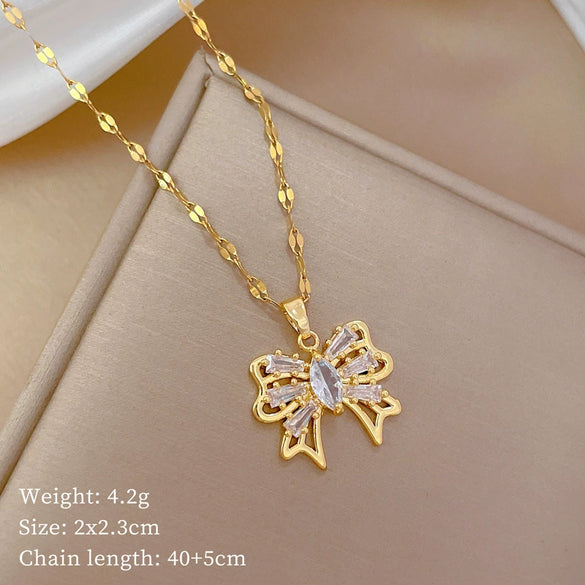 Necklace Titanium Steel Copper Geometric Hollow Bow Light Luxury Elegant Gorgeous Unisex Allmatch Clavicle Chain