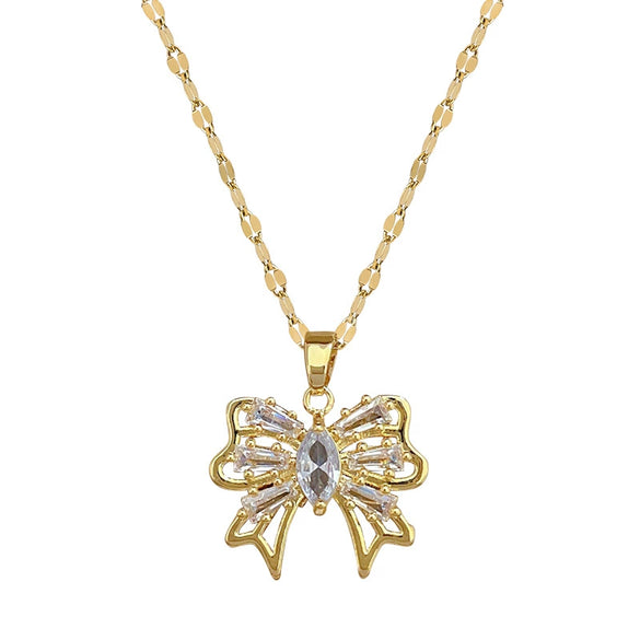 Necklace Titanium Steel Copper Geometric Hollow Bow Light Luxury Elegant Gorgeous Unisex Allmatch Clavicle Chain