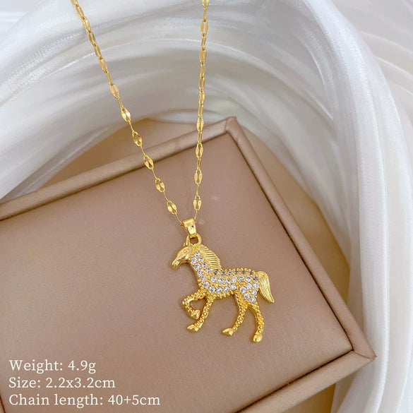 Necklace Titanium Steel Copper Geometric Horse Treading Mountains And Rivers Light Luxury Elegant Gorgeous Unisex