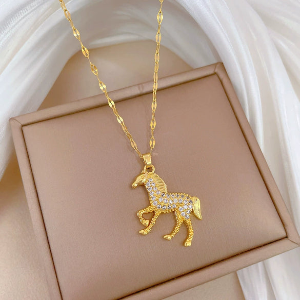 Necklace Titanium Steel Copper Geometric Horse Treading Mountains And Rivers Light Luxury Elegant Gorgeous Unisex