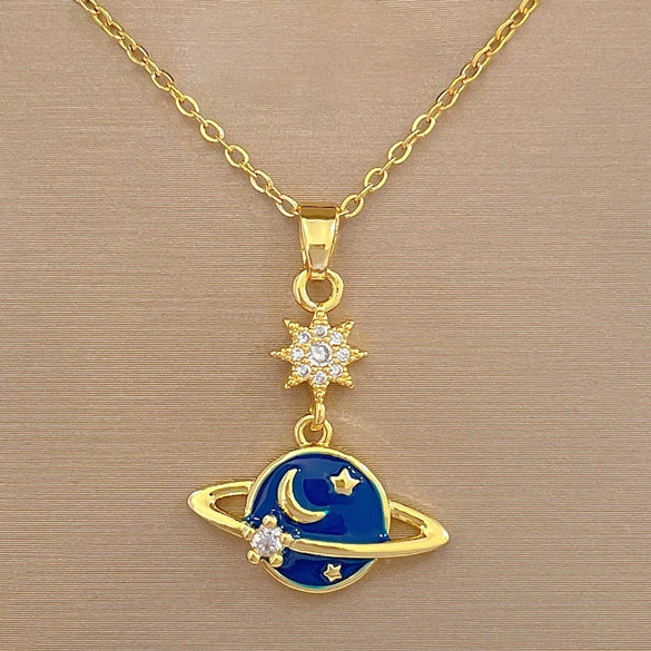 Necklace Titanium Steel Copper Geometric Light Luxury Planet Galaxy Style