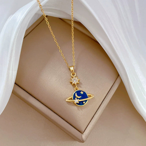 Necklace Titanium Steel Copper Geometric Light Luxury Planet Galaxy Style