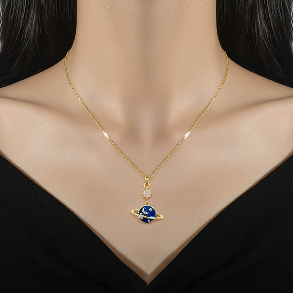 Necklace Titanium Steel Copper Geometric Light Luxury Planet Galaxy Style