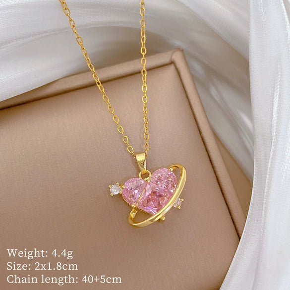 Necklace Titanium Steel Copper Geometric Love Pink Cartoon Style