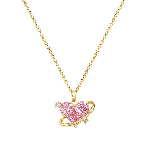 Necklace Titanium Steel Copper Geometric Love Pink Cartoon Style