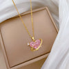 Necklace Titanium Steel Copper Geometric Love Pink Cartoon Style