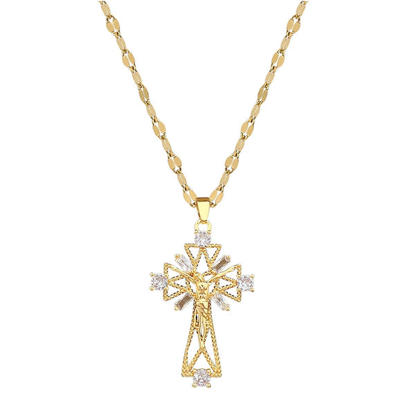 Necklace Titanium Steel Copper Geometric Microinlaid Real Gold