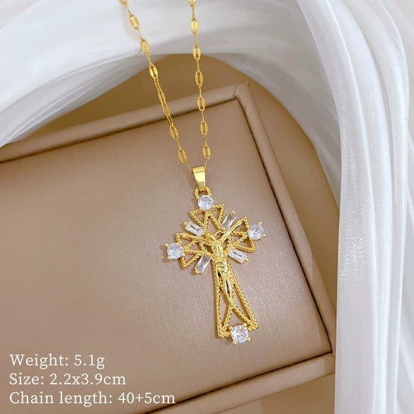 Necklace Titanium Steel Copper Geometric Microinlaid Real Gold