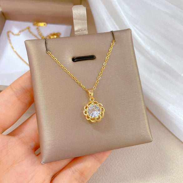 Necklace Titanium Steel Copper Geometric Rotating Zircon Light Luxury Unisex