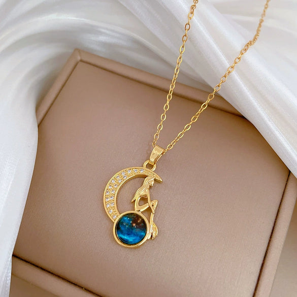 Necklace Titanium Steel Copper Geometric Star And Moon Zircon Light Luxury Elegant Gorgeous Unisex