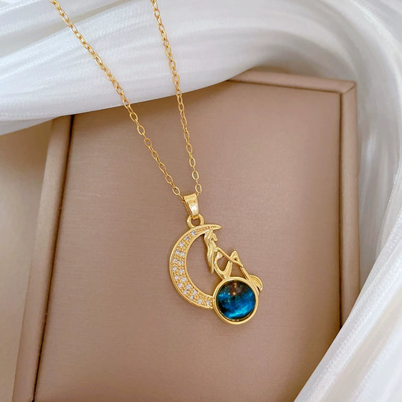 Necklace Titanium Steel Copper Geometric Star And Moon Zircon Light Luxury Elegant Gorgeous Unisex