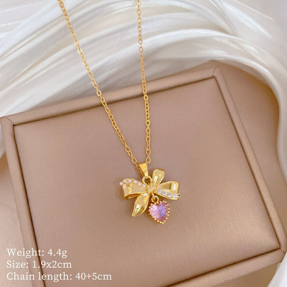 Necklace Titanium Steel Copper Geometric Style Butterfly Love Full Diamond Unisex