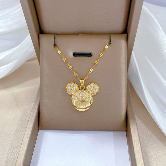 Necklace Titanium Steel Copper Geometric Style Cute Mouse Pendant