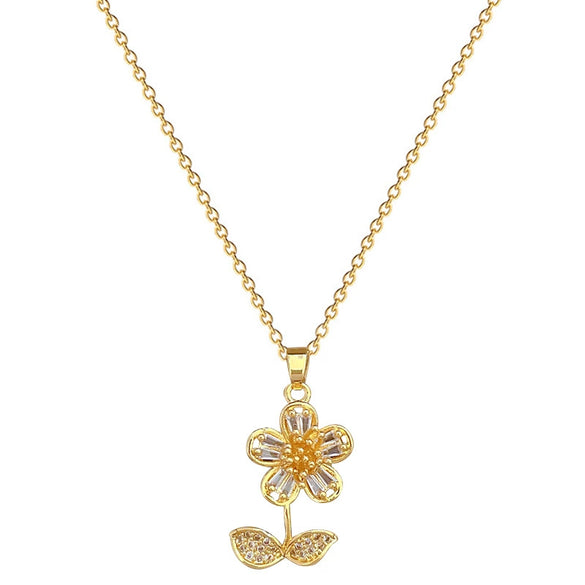 Necklace Titanium Steel Copper Geometric Style Green Leaf Flower Full Diamond