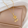 Necklace Titanium Steel Copper Geometric Style Green Leaf Flower Full Diamond