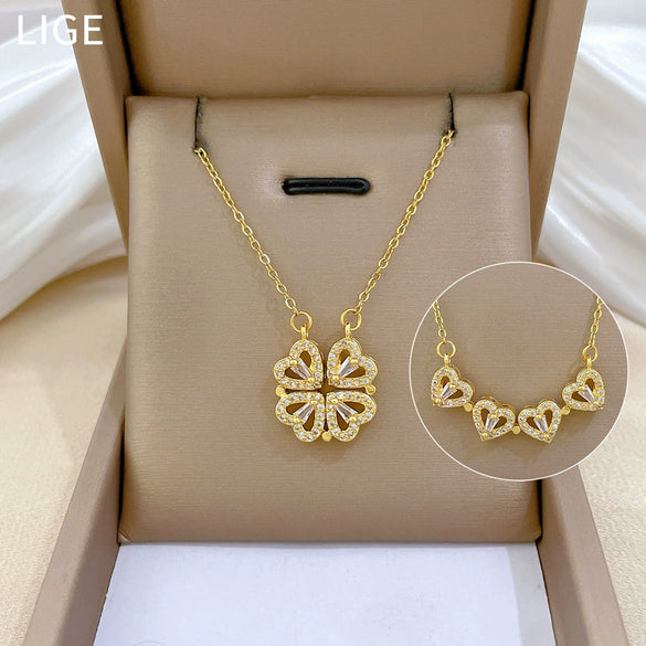 Necklace Titanium Steel Copper Heart Fourleaf Flower Animal Zodiac Cartoon Style