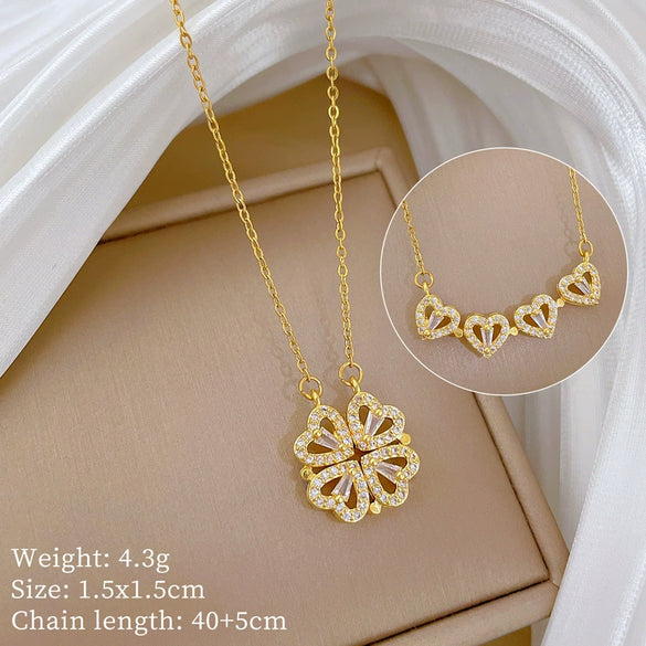 Necklace Titanium Steel Copper Heart Fourleaf Flower Animal Zodiac Cartoon Style