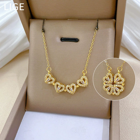 Necklace Titanium Steel Copper Heart Fourleaf Flower Animal Zodiac Cartoon Style