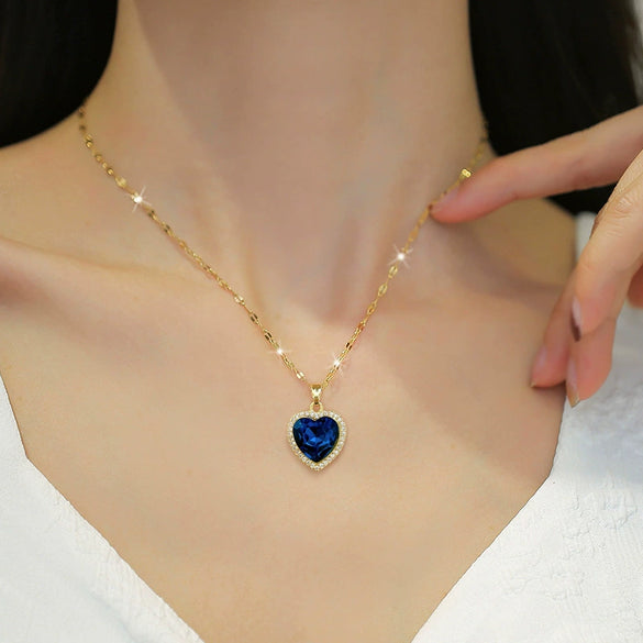 Necklace Titanium Steel Copper Heart Full Diamond Geometric Light Luxury Style Unisex