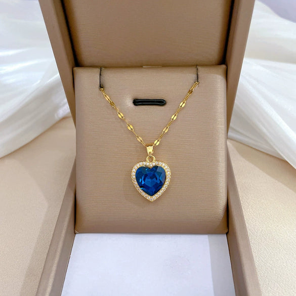 Necklace Titanium Steel Copper Heart Full Diamond Geometric Light Luxury Style Unisex