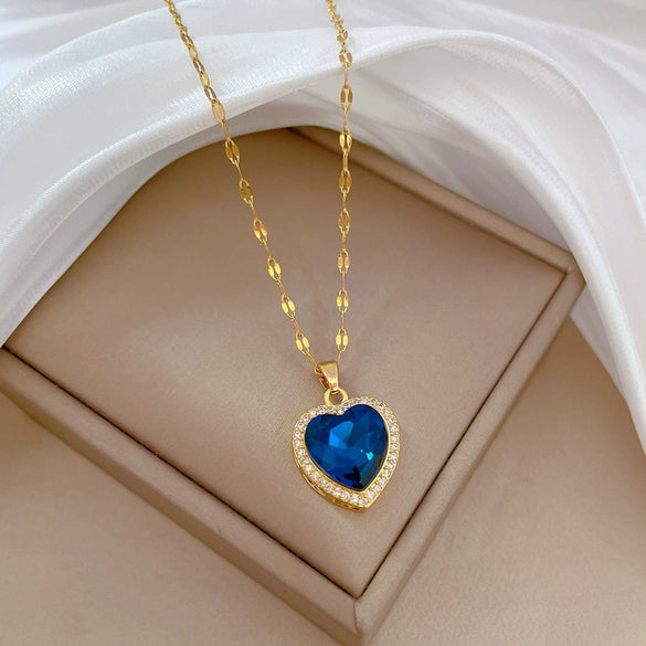 Necklace Titanium Steel Copper Heart Full Diamond Geometric Light Luxury Style Unisex