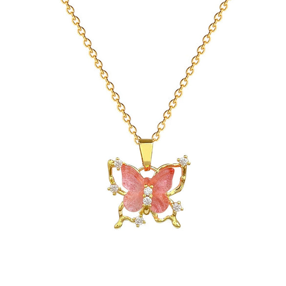 Necklace Titanium Steel Copper Hollow Pink Butterfly Geometric Cartoon Minimalist Stainless Steel