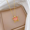 Necklace Titanium Steel Copper Hollow Pink Butterfly Geometric Cartoon Minimalist Stainless Steel
