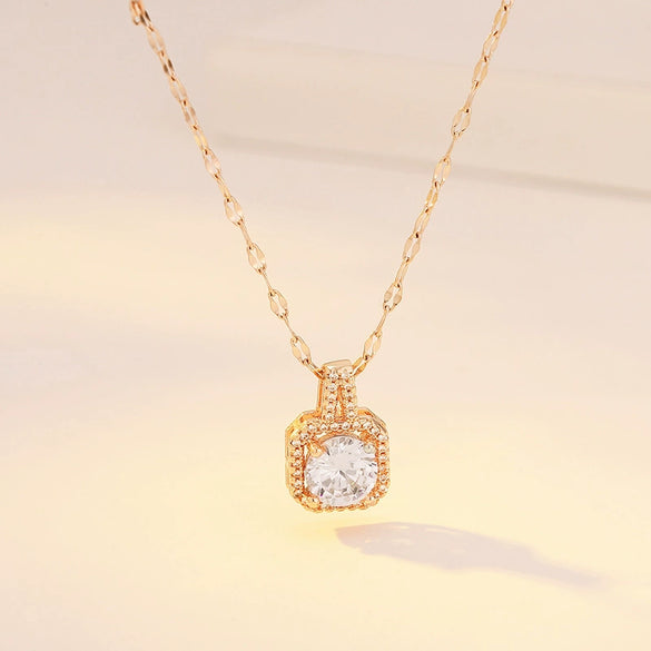 Necklace Titanium Steel Copper Inlaid Zircon Geometric Vacuum Plating Fashion