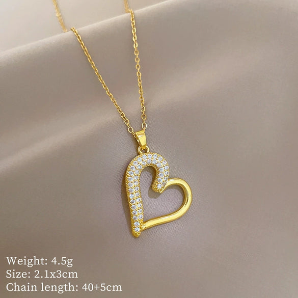 Necklace Titanium Steel Copper Love Peach Heart Geometric Light Luxury Style