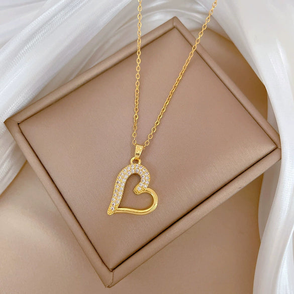 Necklace Titanium Steel Copper Love Peach Heart Geometric Light Luxury Style