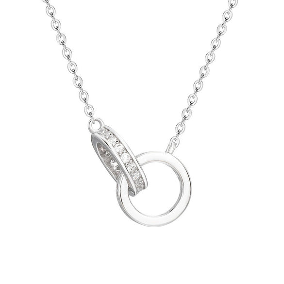 Necklace Titanium Steel Copper Microinlaid Diamond Double Ring Geometric Light Luxury Design For Women