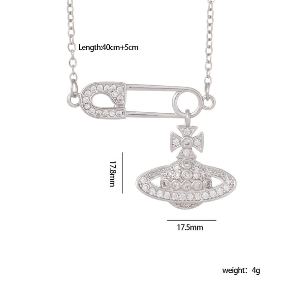 Necklace Titanium Steel Copper Mixed Gemstone Inlay Geometric Saturn Electroplating Light Luxury Style Women's