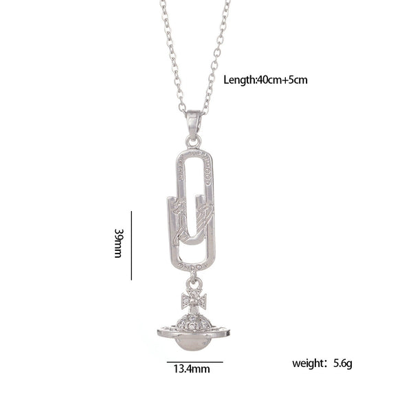 Necklace Titanium Steel Copper Mixed Gemstone Inlay Geometric Saturn Electroplating Light Luxury Style Women's