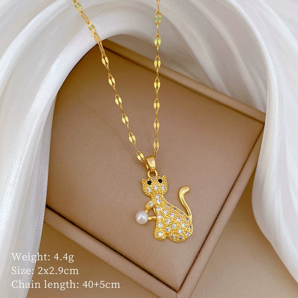 Necklace Titanium Steel Copper Pearl Cat Geometric Light Luxury Elegant Gorgeous For Women