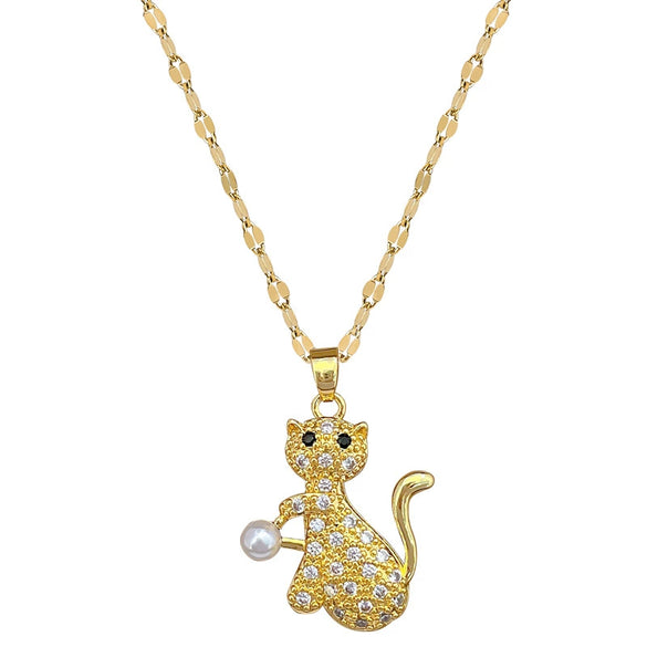 Necklace Titanium Steel Copper Pearl Cat Geometric Light Luxury Elegant Gorgeous For Women