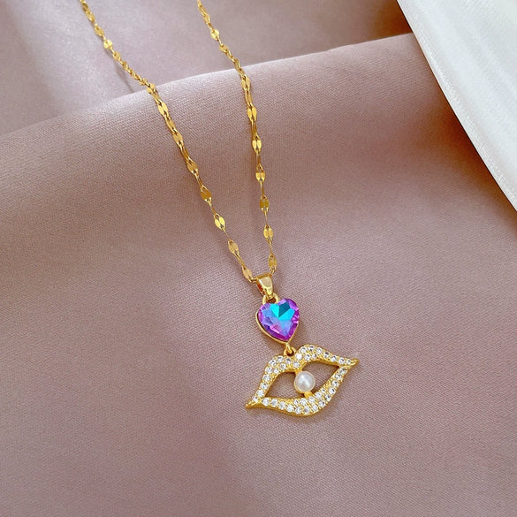 Necklace Titanium Steel Copper Pearl Geometric Light Luxury Elegant