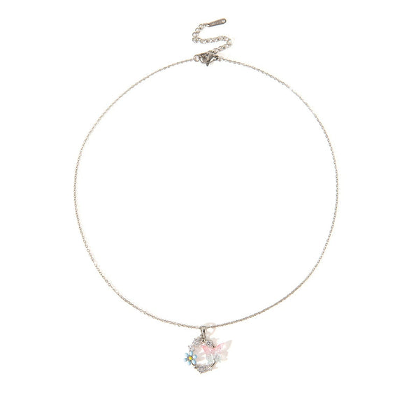 Necklace Titanium Steel Copper Pink Flower Butterfly Hollow Bow Electroplating Design For Women
